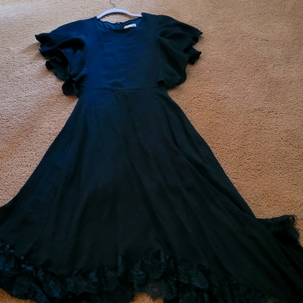 Navy blue flutter sleeved midi dress size XS